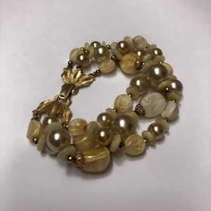 Pearl, stone, and gold-tone clasp bracelet